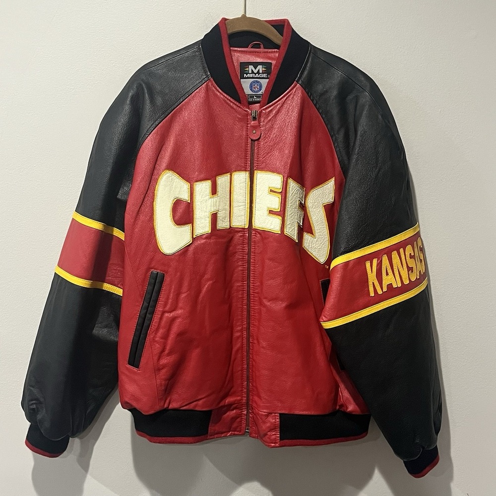 Vtg Kansas City Chiefs Leather Varsity Jacket Men's Large Mirage Block Bomber